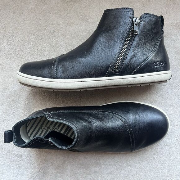 Taos Bootsie Black Leather Ankle Boot Women 8 High-Top Sneaker Zipper Athleisure - Picture 15 of 15